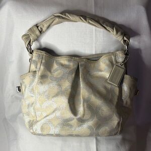 Coach Silver Shimmer Signature C Hobo Bag GUC